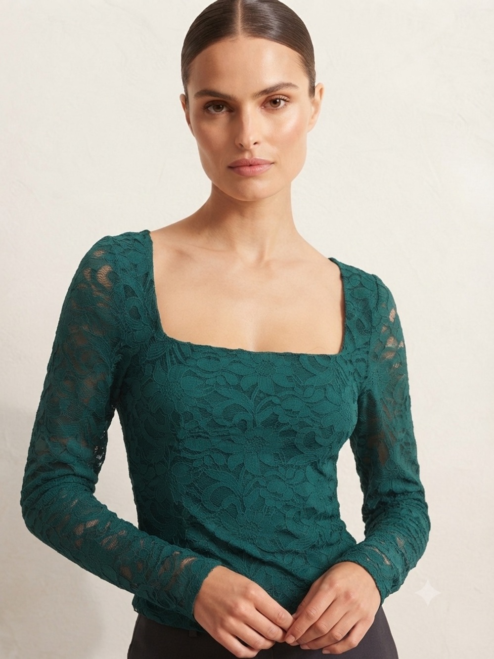 Intimately Free People Long Distance Layering Top Green Balsam Lace - Size Small